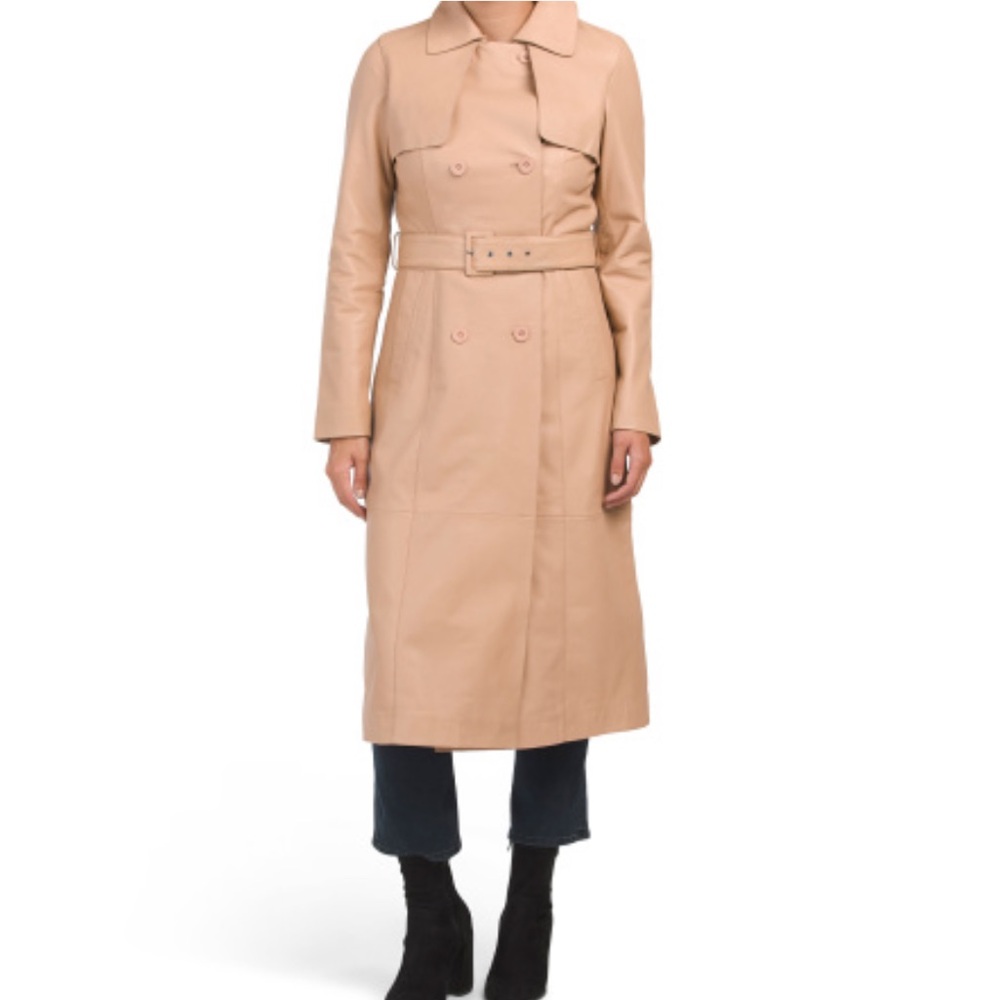 Leather Trench Coat - Light Brown/Beige - Size M